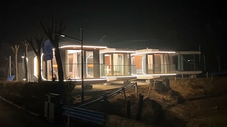 Space Capsule House at night