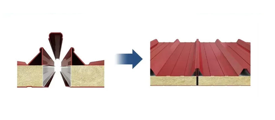 Roof rockwool sandwich panels joint method