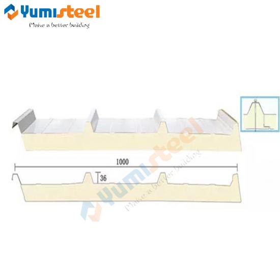 China principal fabricante Painel de teto de sanduíche PU isolado de 100 mm para construção estrutural de aço